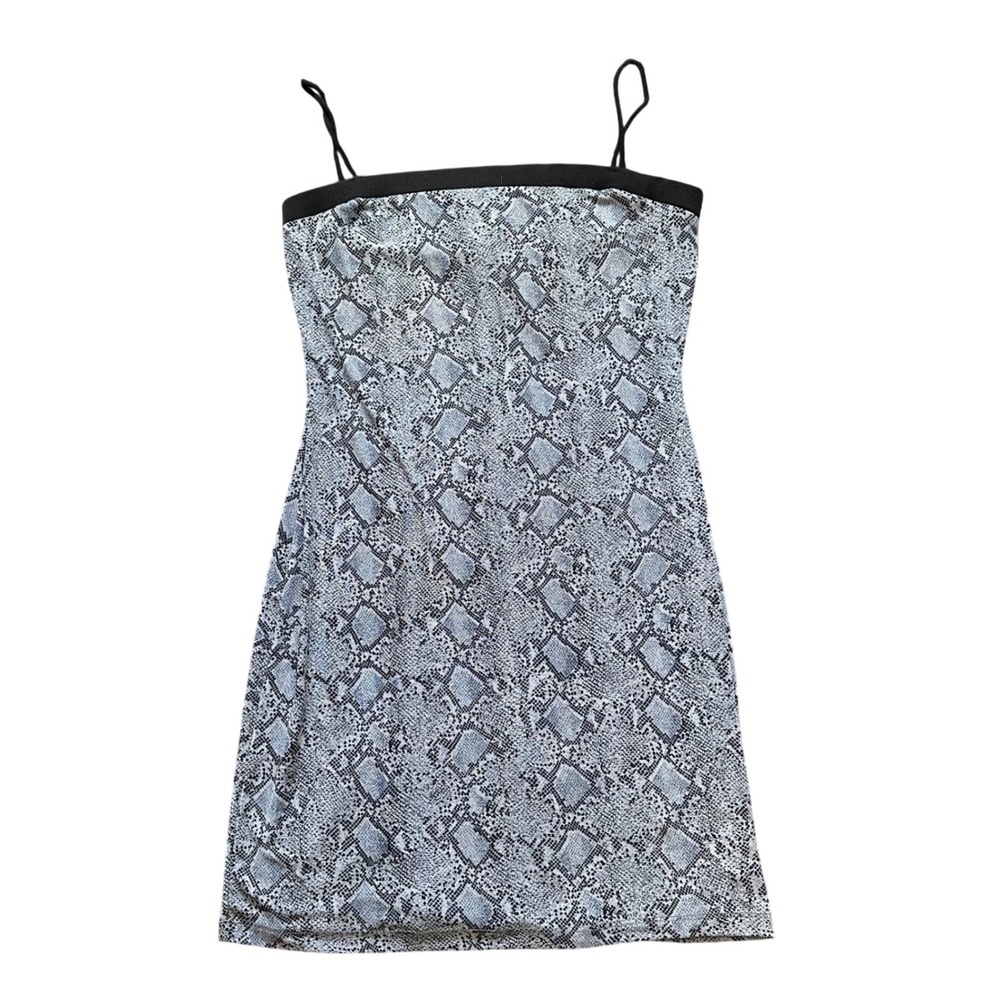 Perception Womens Snakeskin Print Bodycon Mini Dress Grey Black Square Neck Y2K